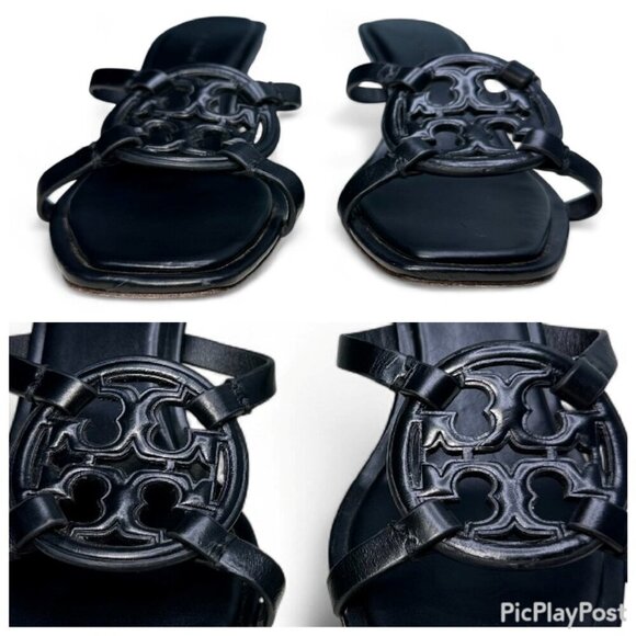 TORY BURCH Miller Bombé Embossed Logo Gold Kitten Heeled Sandal, Black, Size 6 - Picture 16 of 16